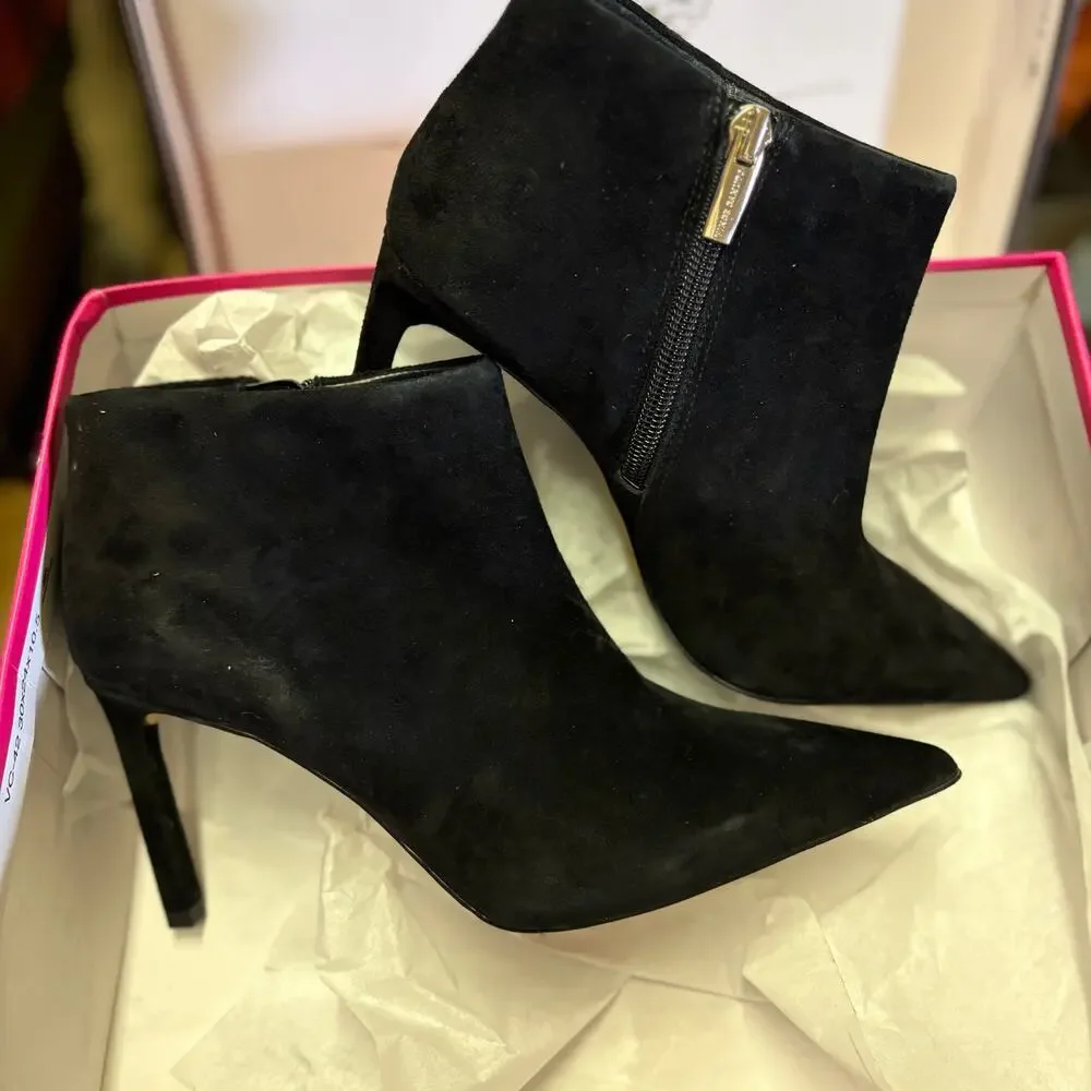 Vince Camuto Saston Booties 6.5 Black Suede NWT Boots Ankle Heel Zip Glam